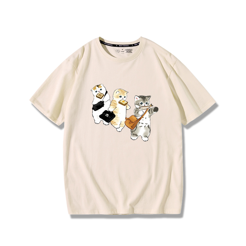 擠地鐵貓咪2024親子情侶男女同款 純棉T恤