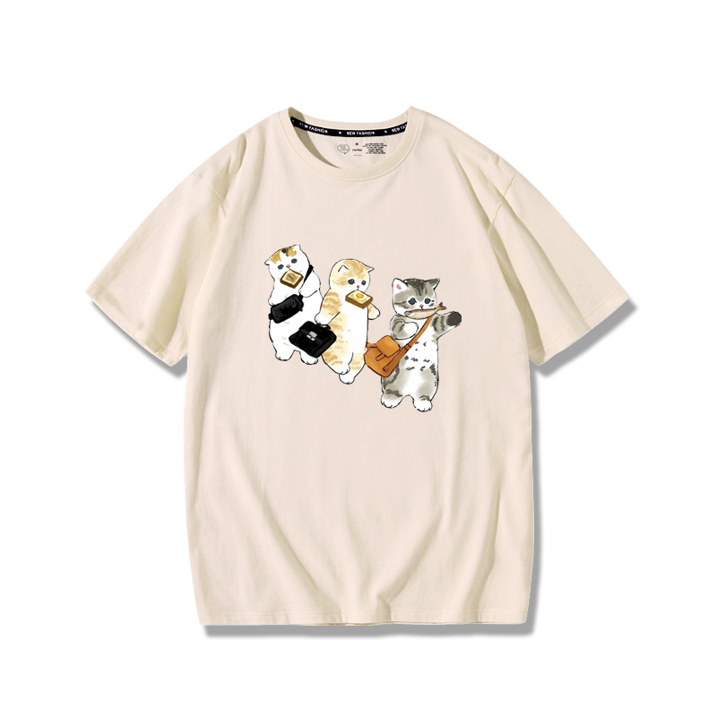 擠地鐵貓咪2024親子情侶男女同款 純棉T恤