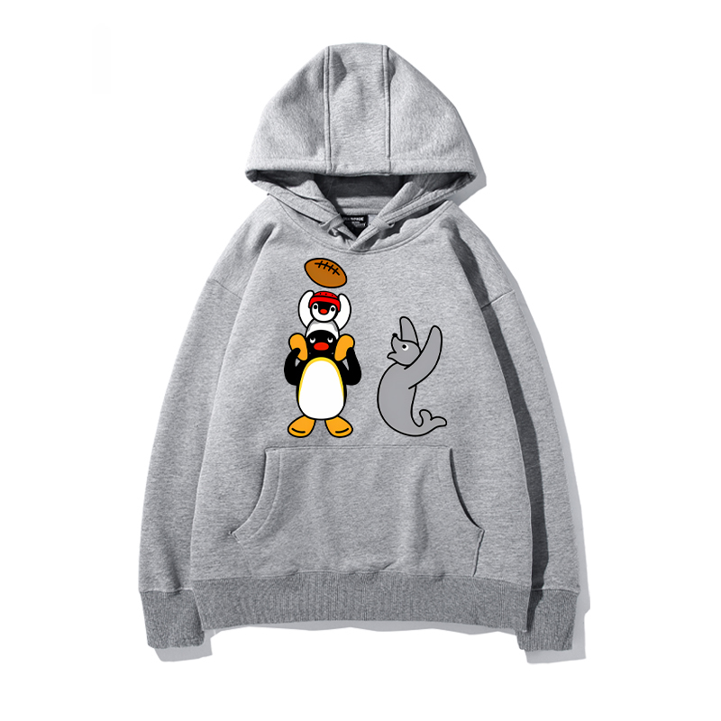 企鵝家族PINGU 聯名衛衣2024秋冬新款親子情侶裝薄絨款連帽衛衣