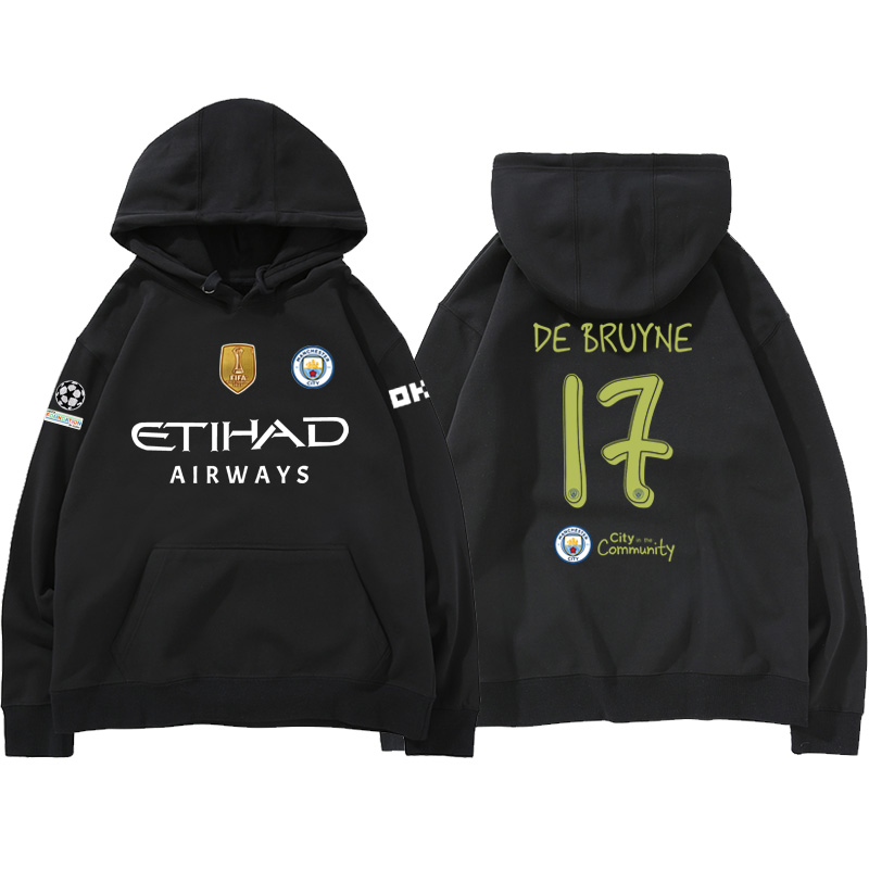 24-25賽季曼城主場球衣17號德布勞內9號哈蘭德 足球球迷 寬鬆百搭 秋冬款 寬鬆連帽衛衣