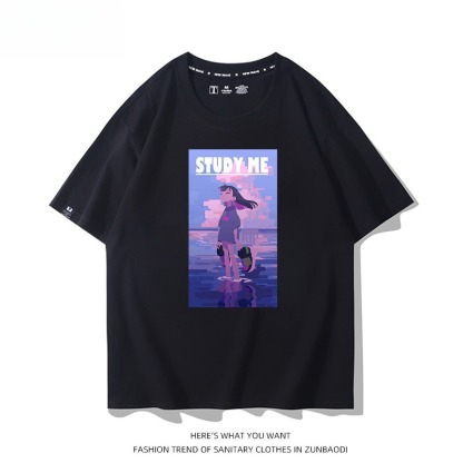 永遠是深夜有多好 2026親子情侶男女同款 印花短袖T恤