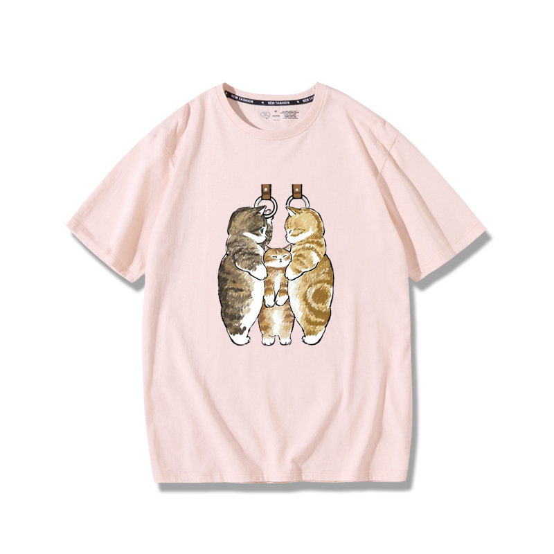 擠地鐵貓咪2024親子情侶男女同款 純棉T恤