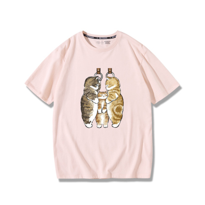 擠地鐵貓咪2024親子情侶男女同款 純棉T恤