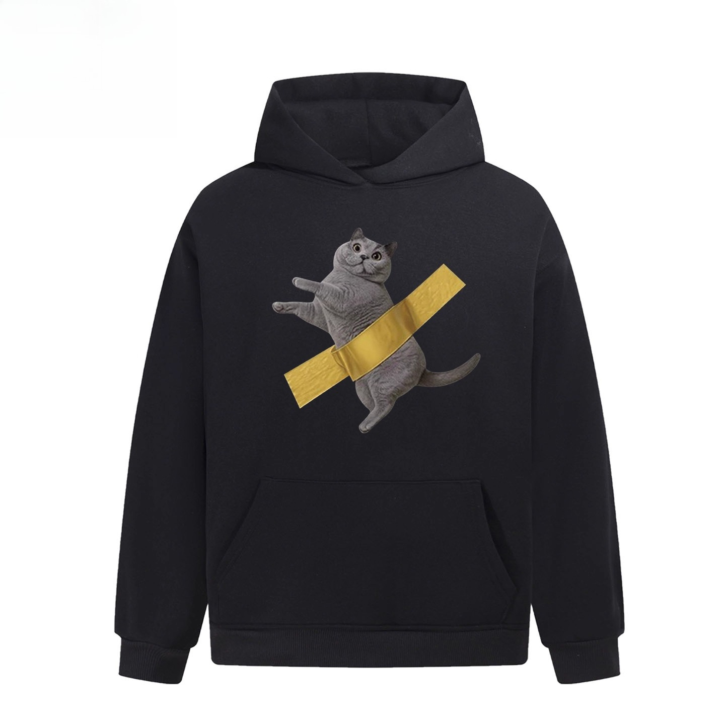 設計感膠帶貓咪印花 親子情侶男女連帽衛衣
