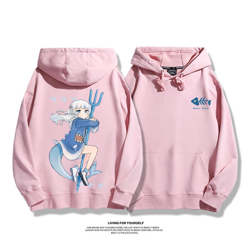 Gawr Gura聯名衛衣2023秋冬新款親子情侶裝薄絨款連帽衛衣