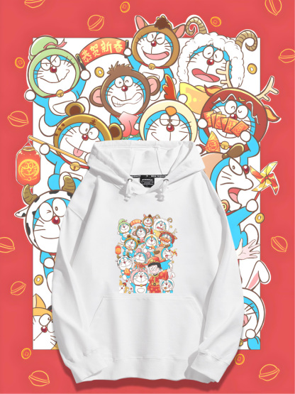 叮噹貓龍年聯名衛衣2024秋冬新款親子情侶裝薄絨款連帽衛衣