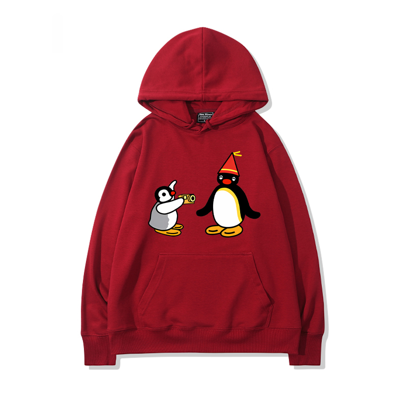企鵝家族PINGU 聯名衛衣2024秋冬新款親子情侶裝薄絨款連帽衛衣