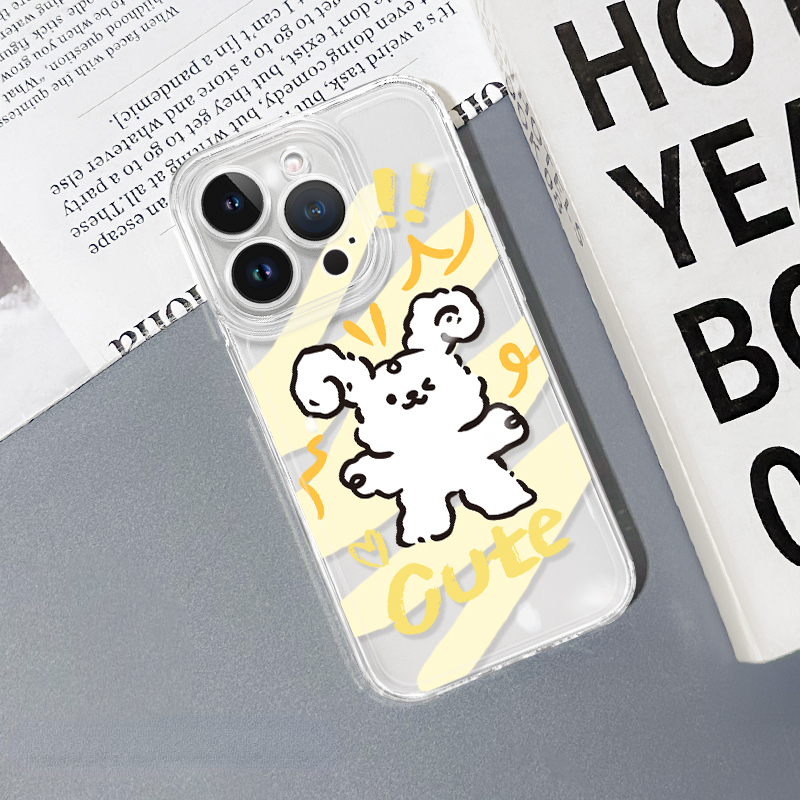 蘋果 系列線條小狗 彩色透明防摔軟殼