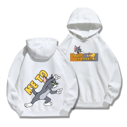 貓和老鼠聯名衛衣2024秋冬新款親子情侶裝薄絨款連帽衛衣