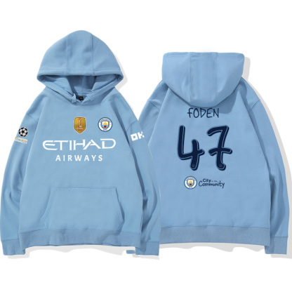 24-25賽季曼城主場球衣17號德布勞內9號哈蘭德 足球球迷 寬鬆百搭 秋冬款 寬鬆連帽衛衣