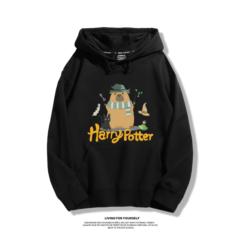 哈利波特聯名卡皮巴拉2023秋冬新款親子情侶裝薄絨款連帽衛衣