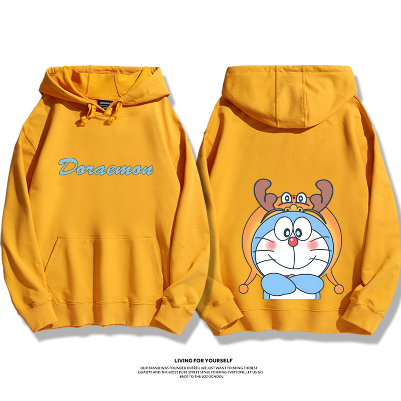 叮當貓聯名龍年衛衣2024秋冬新款親子情侶裝薄絨款連帽衛衣