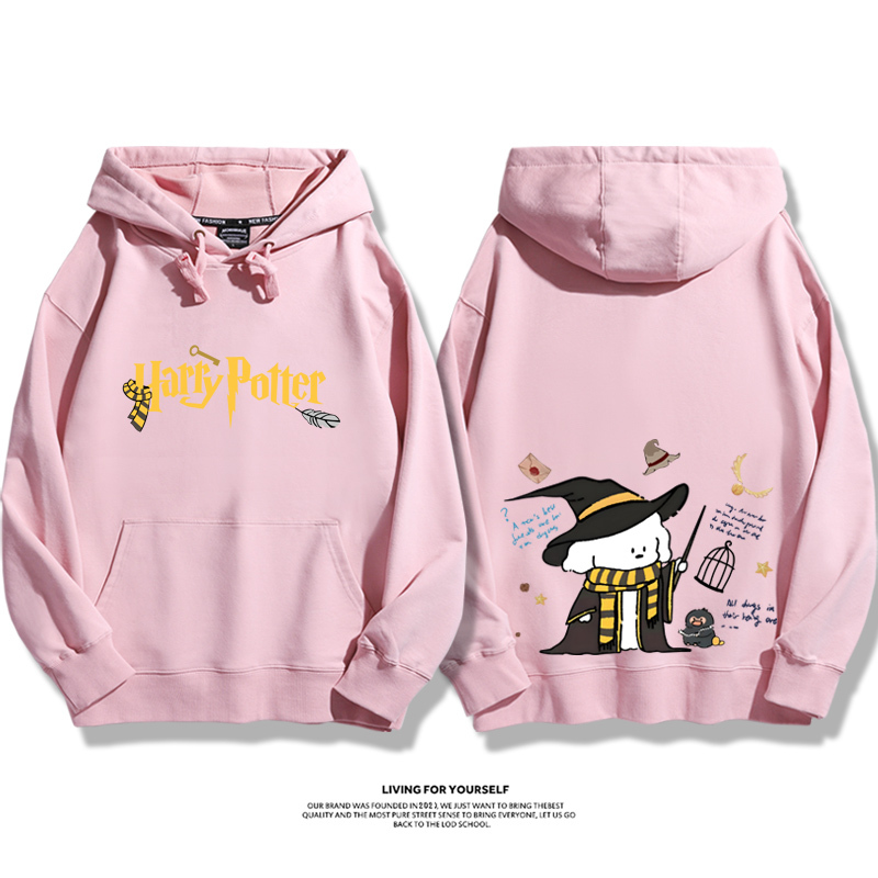 哈利波特聯名線條小狗2023秋冬新款親子情侶裝薄絨款連帽衛衣