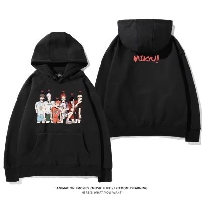 排球少年聯名衛衣2024秋冬新款親子情侶裝薄絨款連帽衛衣