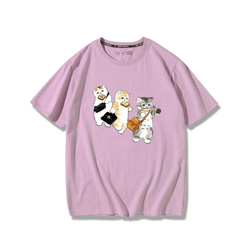擠地鐵貓咪2024親子情侶男女同款 純棉T恤