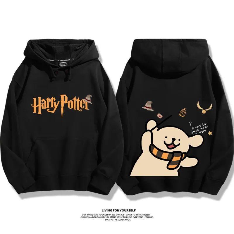 線條小狗聯名哈利波特2024秋冬新款親子情侶裝薄絨款連帽衛衣