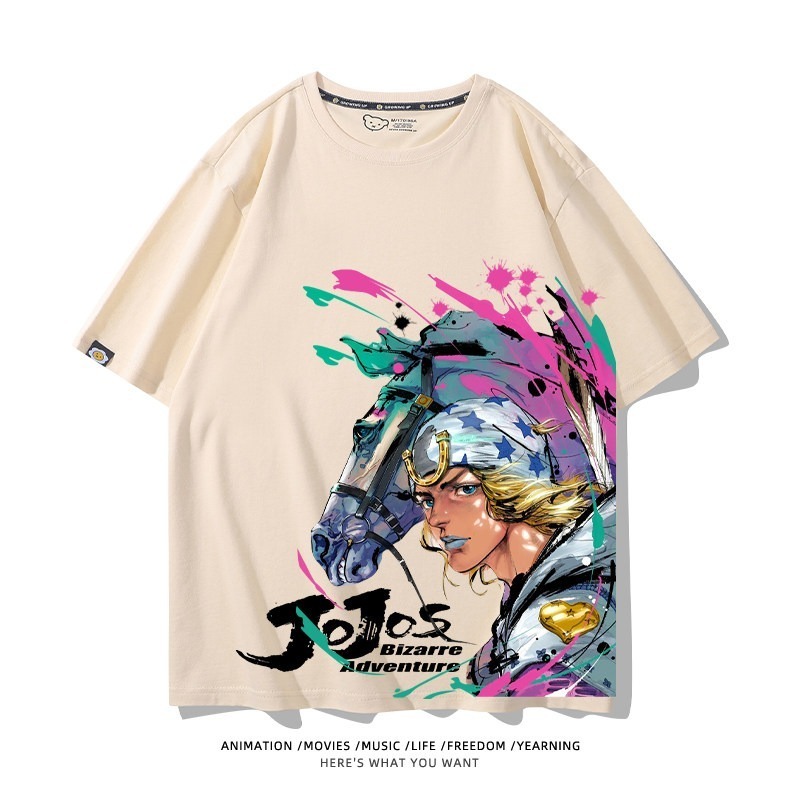 JOJO的奇妙冒險飆馬野郎周邊 男女同款親子情侶 印花短袖T恤