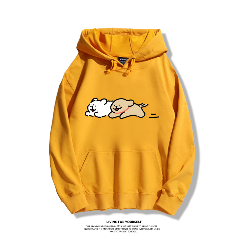 線條小狗聯名衛衣2023秋冬新款親子情侶裝薄絨款連帽衛衣