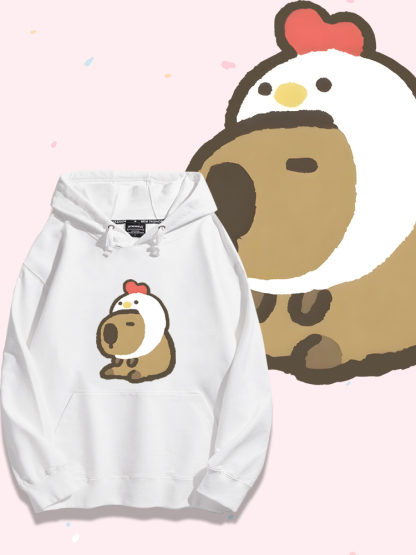 Q版卡皮巴拉聯名衛衣2024秋冬新款親子情侶裝薄絨款連帽衛衣