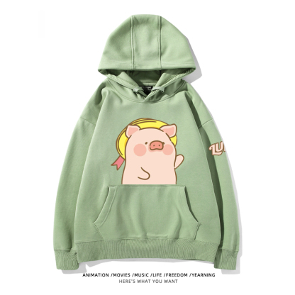 LULU豬 聯名衛衣2024秋冬新款親子情侶裝薄絨款連帽衛衣