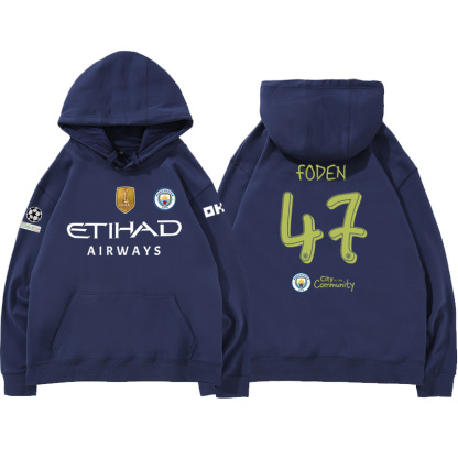 24-25賽季曼城主場球衣17號德布勞內9號哈蘭德 足球球迷 寬鬆百搭 秋冬款 寬鬆連帽衛衣