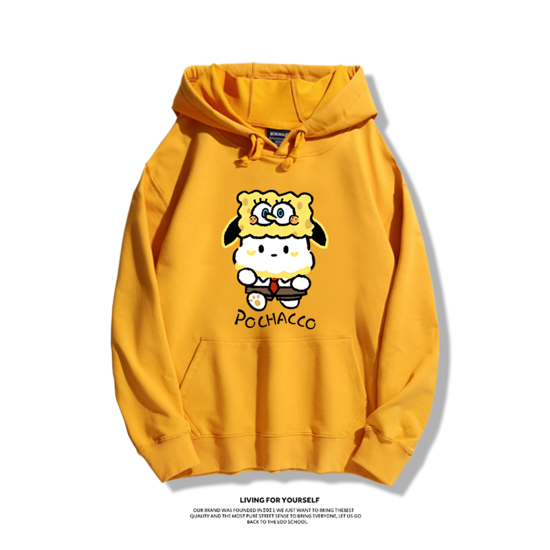 三麗鷗聯名海綿寶寶2023秋冬新款親子情侶裝薄絨款連帽衛衣