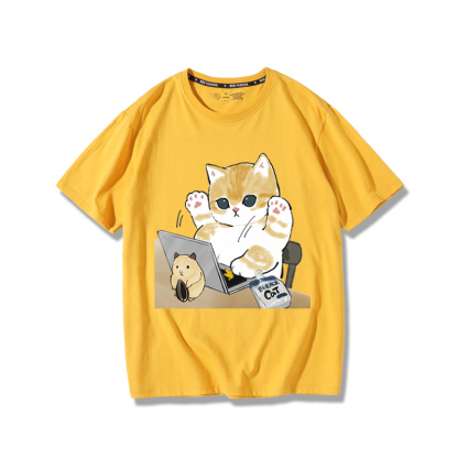 上班族貓咪2024親子情侶男女同款 純棉T恤