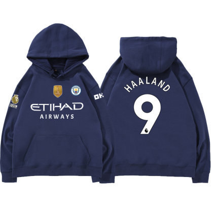 24-25賽季曼城主場球衣17號德布勞內9號哈蘭德 足球球迷 寬鬆百搭 秋冬款 寬鬆連帽衛衣