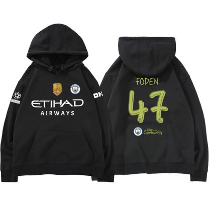 24-25賽季曼城主場球衣17號德布勞內9號哈蘭德 足球球迷 寬鬆百搭 秋冬款 寬鬆連帽衛衣