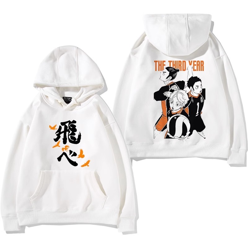 排球少年聯名衛衣2024秋冬新款親子情侶裝薄絨款連帽衛衣