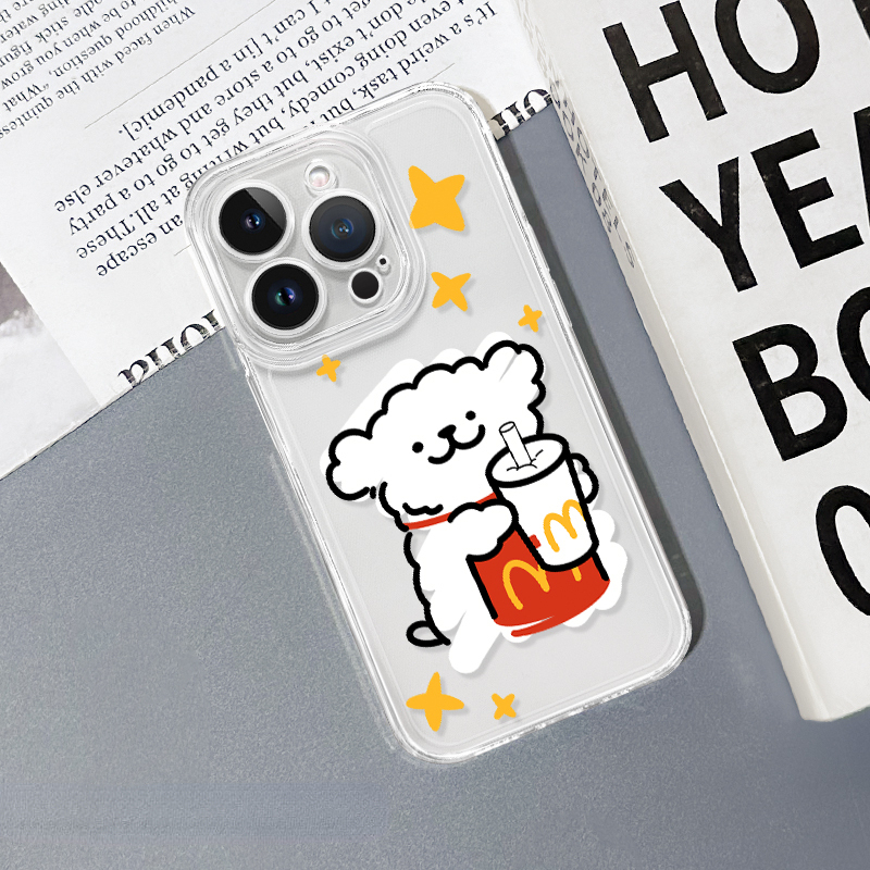 蘋果 系列線條小狗 彩色透明防摔軟殼