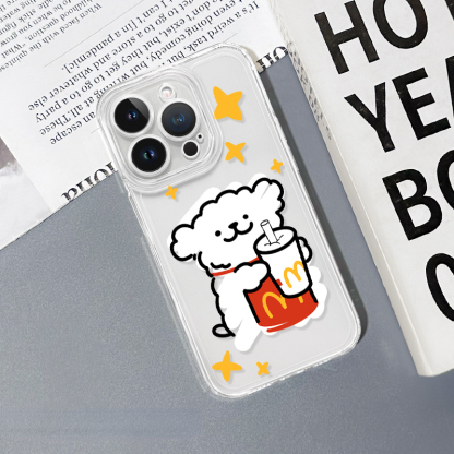 蘋果 系列線條小狗 彩色透明防摔軟殼