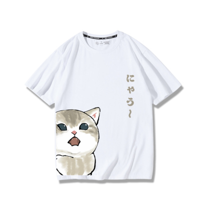 可愛貓咪探頭2024親子情侶男女同款 純棉T恤