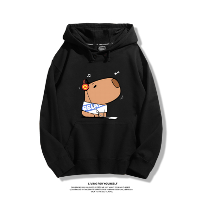 卡皮巴拉可愛水豚君2023秋冬新款親子情侶裝薄絨款連帽衛衣