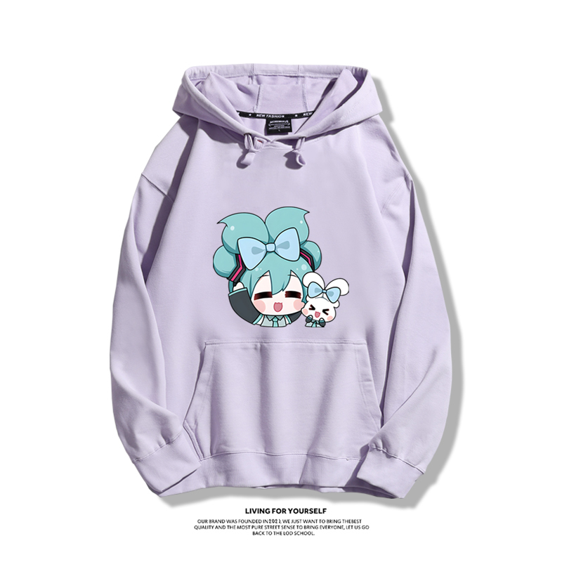 初音未來聯名衛衣2024秋冬新款親子情侶裝薄絨款連帽衛衣