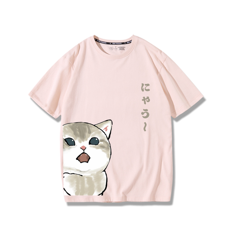 可愛貓咪探頭2024親子情侶男女同款 純棉T恤