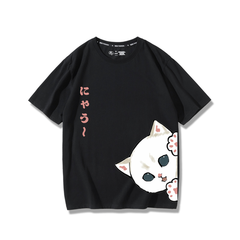 可愛貓咪探頭2024親子情侶男女同款 純棉T恤