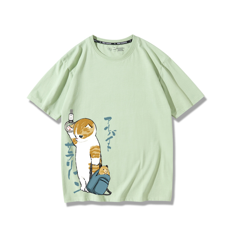 擠地鐵貓咪2024親子情侶男女同款 純棉T恤