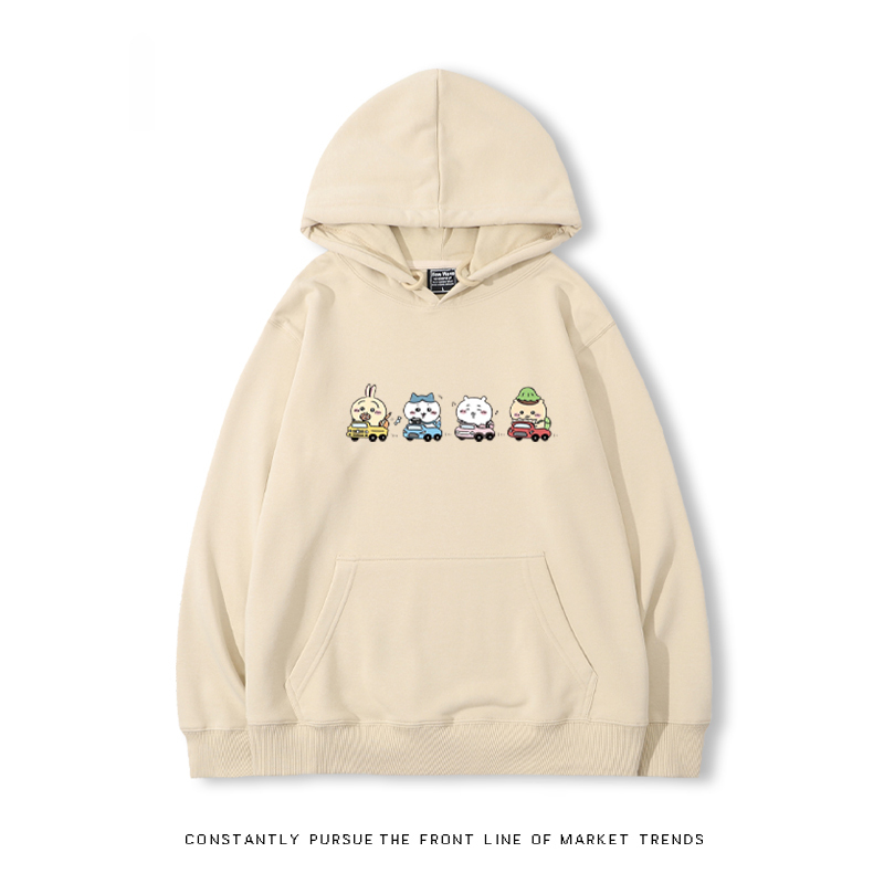 Chiikawa聯名衛衣2024秋冬新款親子情侶裝薄絨款連帽衛衣