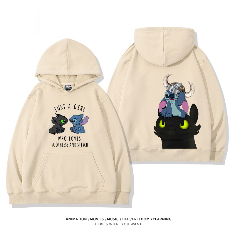 馴龍高手聯名史迪仔 2024秋冬新款親子情侶裝薄絨款連帽衛衣