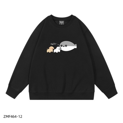 線條小狗X薩卡班聯名衛衣2024秋冬新款親子情侶裝薄絨款連帽衛衣