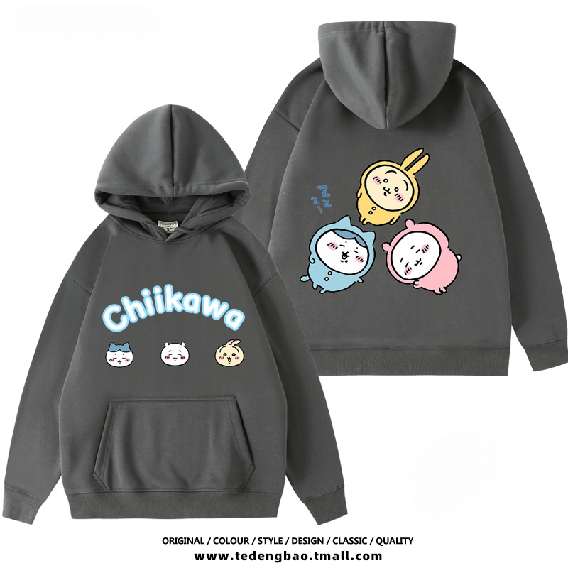 chiikawa 聯名衛衣2024秋冬新款親子情侶裝薄絨款連帽衛衣