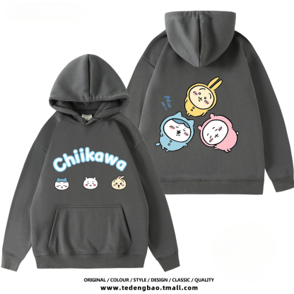 chiikawa 聯名衛衣2024秋冬新款親子情侶裝薄絨款連帽衛衣