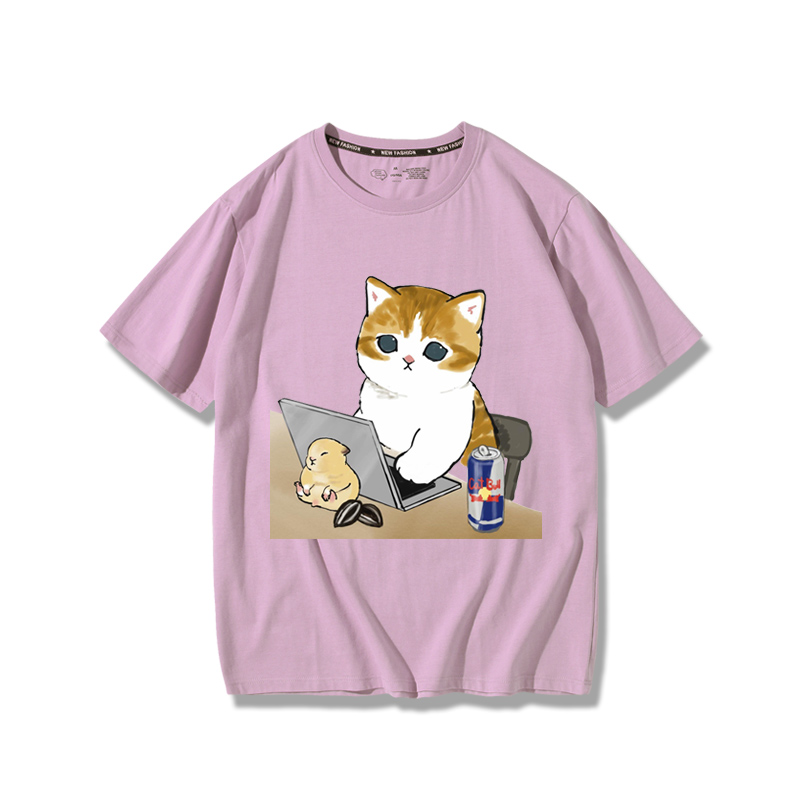 上班族貓咪2024親子情侶男女同款 純棉T恤