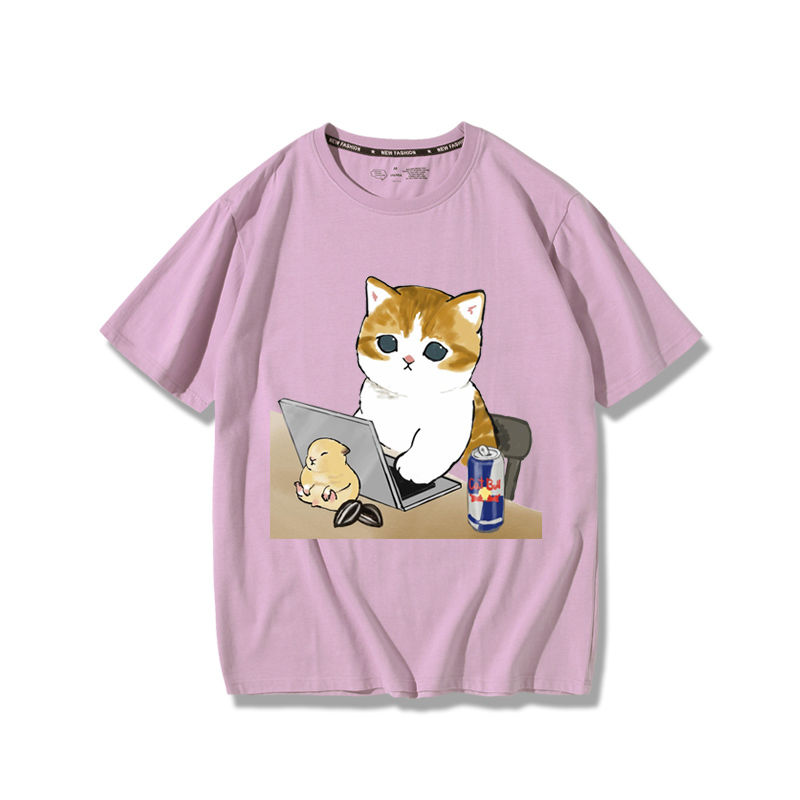 上班族貓咪2024親子情侶男女同款 純棉T恤