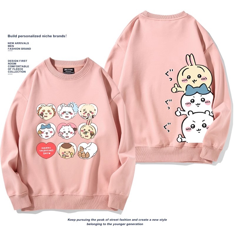 Chiikawa聯名衛衣2024秋冬新款親子情侶裝薄絨款連帽衛衣