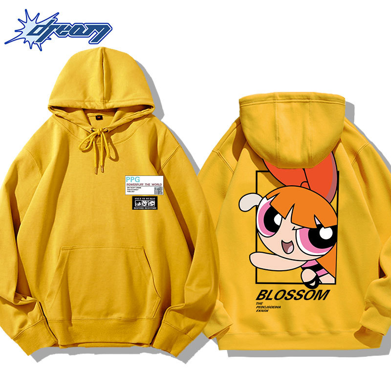 飛天小女警聯名衛衣2024秋冬新款親子情侶裝薄絨款連帽衛衣