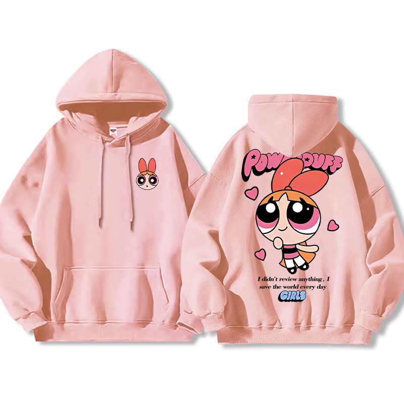 飛天小女警聯名衛衣女衛衣2024秋冬新款親子情侶裝薄絨款連帽衛衣