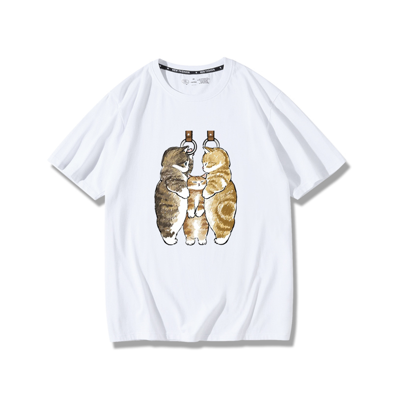 擠地鐵貓咪2024親子情侶男女同款 純棉T恤