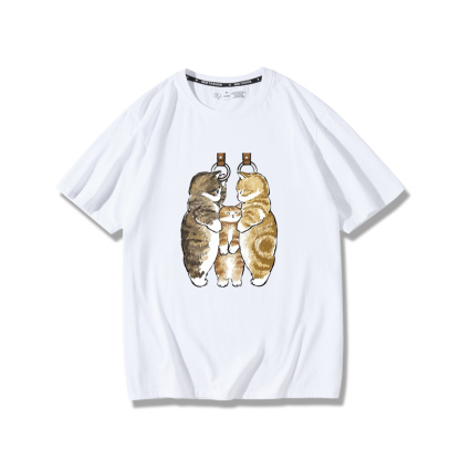 擠地鐵貓咪2024親子情侶男女同款 純棉T恤